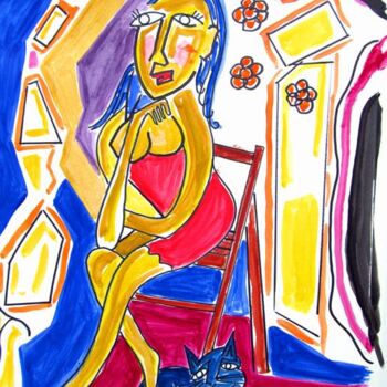Artes digitais intitulada "Woman in Red" por Sesha, Obras de arte originais, Óleo