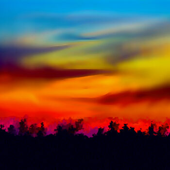 Digital Arts titled "Sunset on Forest" by Sesha, Original Artwork, Other