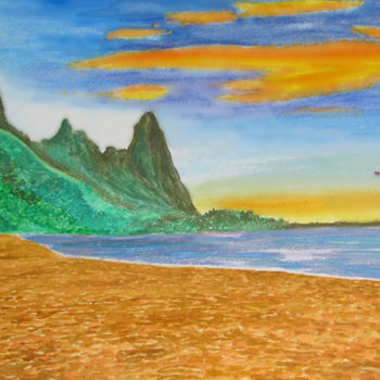 Digital Arts titled "Evening at the Beach" by Seshadri, Original Artwork, Oil