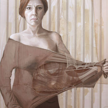 Malerei mit dem Titel "Justine au pull" von Settimia Taroux, Original-Kunstwerk, Acryl Auf Keilrahmen aus Holz montiert