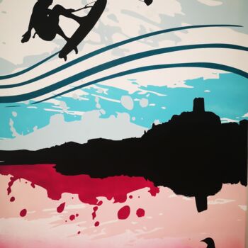 Schilderij getiteld "Kite surf" door Sev Chartier, Origineel Kunstwerk, Graffiti Gemonteerd op Frame voor houten brancard