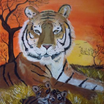 Картина под названием "tigre au couché de…" - Severine Delanoue, Подлинное произведение искусства, Акрил