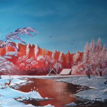 Painting titled "Balade hivernale" by Severine Delanoue, Original Artwork, Acrylic