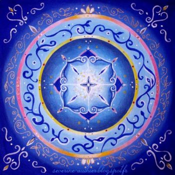 Malerei mit dem Titel "Mandala bleu" von Séverine Authier, Original-Kunstwerk, Andere