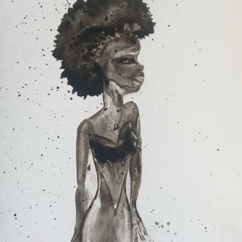 Ζωγραφική με τίτλο "Afro" από Séverine Florin, Αυθεντικά έργα τέχνης, Ακουαρέλα