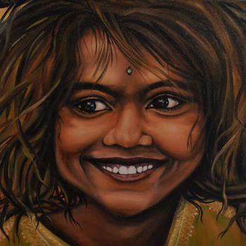 Painting titled "Le sourire de l'Inde" by Severine Lowyck, Original Artwork, Oil