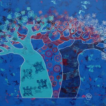 Pintura intitulada "Abondance en baobab" por Séverine Piques (WOERLY), Obras de arte originais, Acrílico Montado em Cartão