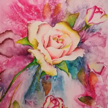 Pintura intitulada "LE NOM DES ROSES" por Severine Soulas, Obras de arte originais, Aquarela