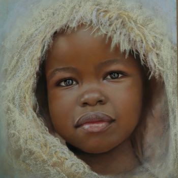 Painting titled "Child" by Sevgi Celep, Original Artwork, Chalk Mounted on Other rigid panel