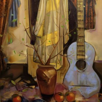 Pintura titulada "Still life with gui…" por Seyran Mejanyan, Obra de arte original, Oleo Montado en Bastidor de camilla de m…