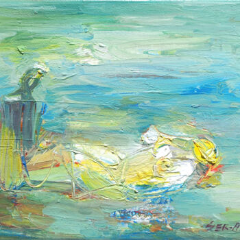 Painting titled "QUIET FOR TWO" by Seyran, Original Artwork, Oil Mounted on Wood Stretcher frame