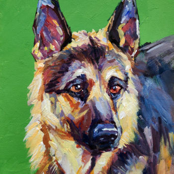 Painting titled "Shepherd Dog" by Sona Petrosyan, Original Artwork, Acrylic Mounted on Wood Stretcher frame