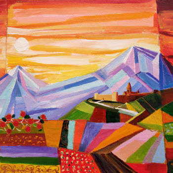 Painting titled "Ararat #1" by Sona Petrosyan, Original Artwork, Acrylic Mounted on Wood Stretcher frame