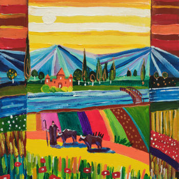 Картина под названием "Landscape #8" - Sona Petrosyan, Подлинное произведение искусства, Акрил Установлен на Деревянная рама…