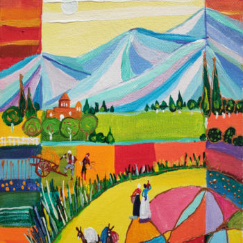 Painting titled "Landscape #9" by Sona Petrosyan, Original Artwork, Acrylic Mounted on Wood Stretcher frame