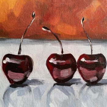 Картина под названием "Strict sweet cherry" - Alena Shaburdina, Подлинное произведение искусства, Масло Установлен на картон