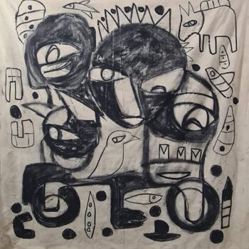Peinture intitulée "The three friends" par Shadi Tuafra, Œuvre d'art originale, Fusain