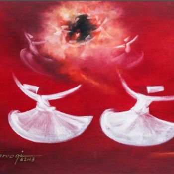 Painting titled "Whirling Dervishes 6" by Shafique Farooqi, Original Artwork, Oil