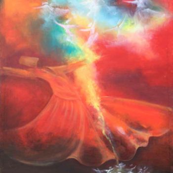 Pittura intitolato "Whirling Dervishes10" da Shafique Farooqi, Opera d'arte originale, Olio