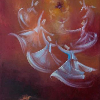 Peinture intitulée "Whirling Dervishes13" par Shafique Farooqi, Œuvre d'art originale, Huile