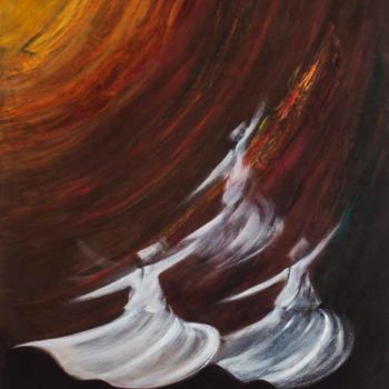 Schilderij getiteld "Whirling Dervishes17" door Shafique Farooqi, Origineel Kunstwerk, Olie