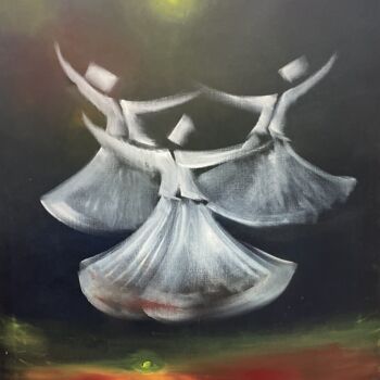 Painting titled "Whirling Dervishes…" by Shafique Farooqi, Original Artwork, Oil