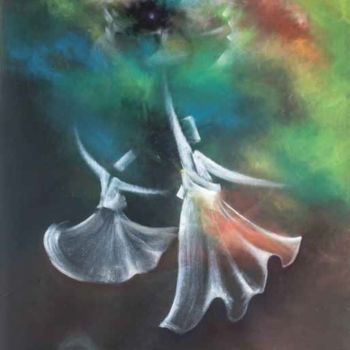 Pintura intitulada "Whirling Dervishes1" por Shafique Farooqi, Obras de arte originais, Óleo