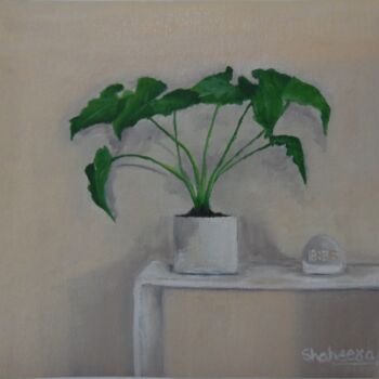 Painting titled "IN LEAF I" by Shaheera Sandhu, Original Artwork, Oil Mounted on Other rigid panel