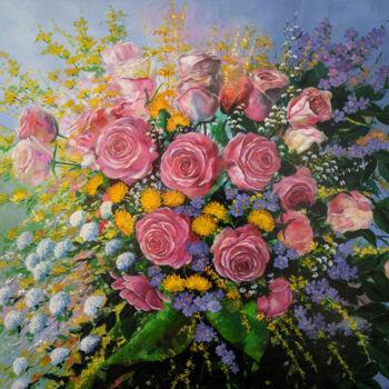 Painting titled "Floral Opulence" by Shahen Aleksandryan, Original Artwork, Oil Mounted on Wood Stretcher frame