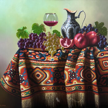 Painting titled "Vintage Abundance" by Shahen Aleksandryan, Original Artwork, Oil Mounted on Wood Stretcher frame