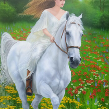 Painting titled "Elegance Rider" by Shahen Aleksandryan, Original Artwork, Oil Mounted on Wood Stretcher frame