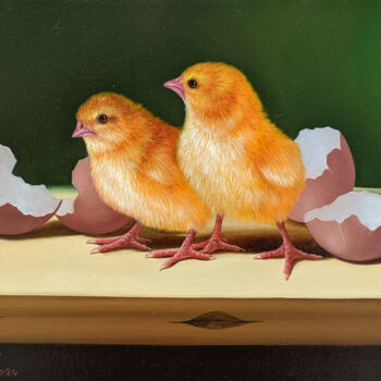 Painting titled "Life's First Steps" by Shahen Aleksandryan, Original Artwork, Oil Mounted on Wood Stretcher frame