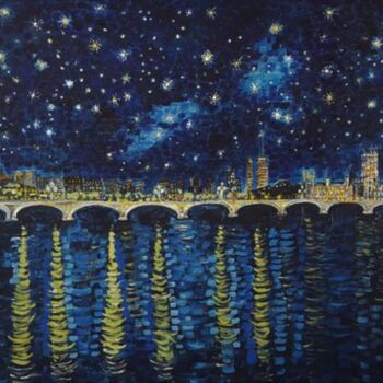 Painting titled "Starry Night over T…" by Shahid Zuberi, Original Artwork, Acrylic