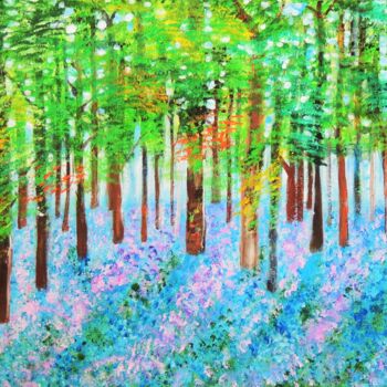 Painting titled "Bluebells Wood" by Shahid Zuberi, Original Artwork, Acrylic