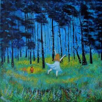 Painting titled "Enchanted Forest wi…" by Shahid Zuberi, Original Artwork, Acrylic Mounted on Wood Panel