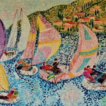 Painting titled "Sailboats" by Shahid Zuberi, Original Artwork, Acrylic