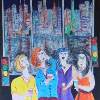 Schilderij getiteld "City Slickers" door Shahid Zuberi, Origineel Kunstwerk, Acryl