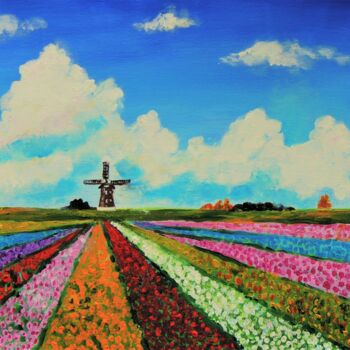 Ζωγραφική με τίτλο "Tulip Fields" από Shahid Zuberi, Αυθεντικά έργα τέχνης, Ακρυλικό