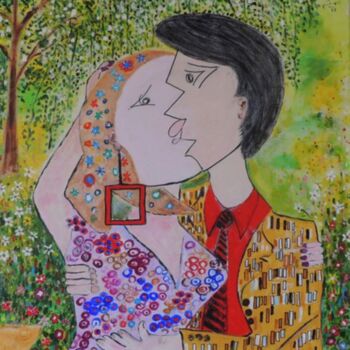 Peinture intitulée "The Kiss" par Shahid Zuberi, Œuvre d'art originale, Acrylique