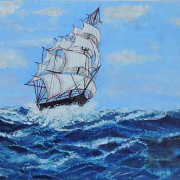 Painting titled "Sail ship" by Shahid Zuberi, Original Artwork, Acrylic