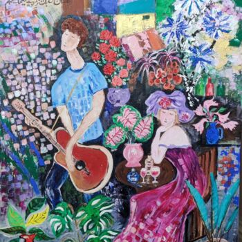 Schilderij getiteld "La chanson d'amour" door Shahid Zuberi, Origineel Kunstwerk, Acryl Gemonteerd op Karton