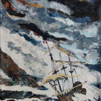 Pittura intitolato "Old Sailship in Sto…" da Shahid Zuberi, Opera d'arte originale, Acrilico