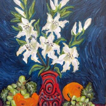 Painting titled "The White Orchids" by Shahram Kafai, Original Artwork, Oil