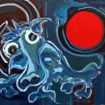 Painting titled "Blue Scorpion S/N 01" by Shahram Kafai, Original Artwork, Oil