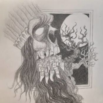 Drawing titled "Mad King's End" by Shahriar Ghorbanian, Original Artwork, Pencil