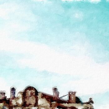 Digital Arts titled "Ancient Roof Top" by Shakti Ferguson, Original Artwork, Watercolor