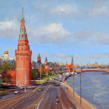 Painting titled "Sunny day at the Vo…" by Shalaev Alexey, Original Artwork, Oil