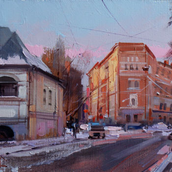 Painting titled "Winter evening at S…" by Shalaev Alexey, Original Artwork, Oil