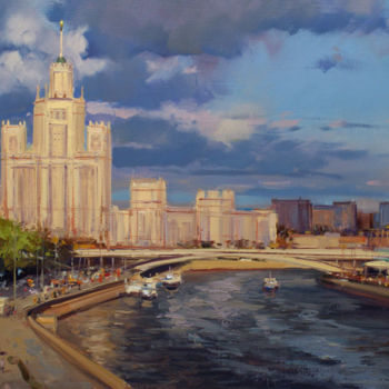 Картина под названием "Skyscraper on the K…" - Shalaev Alexey, Подлинное произведение искусства, Масло