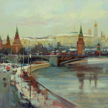 Painting titled "Москва. Зима на Бор…" by Shalaev Alexey, Original Artwork, Oil